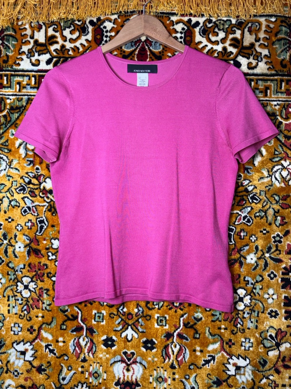 y2K Pink Silk + Nylon Stretch Knit T-Shirt Jones New York size Medium